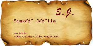 Simkó Júlia névjegykártya